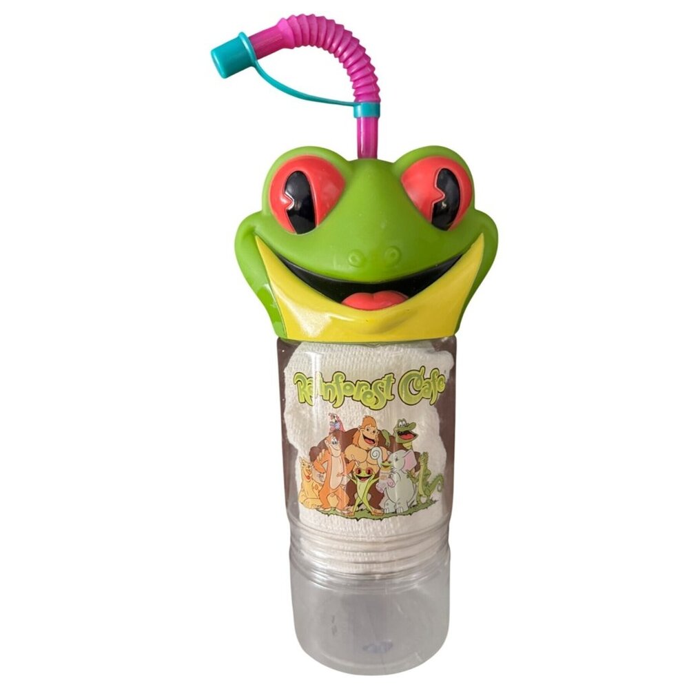 Rainforest Cafe Frog Tumbler Cup With Straw & Handle